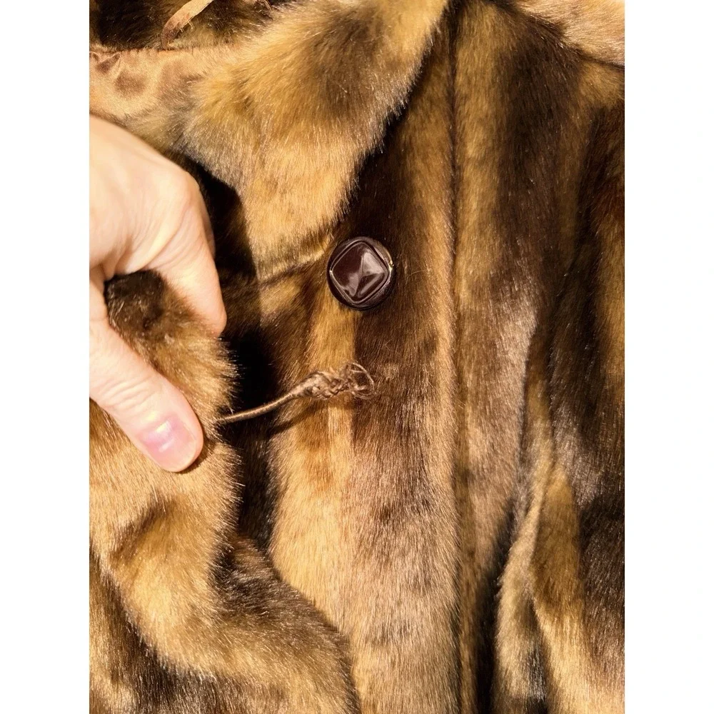 Donna Salyers Fabulous Furs Brown Faux Mink Fur Coat Size Large Glamour Mob Wife